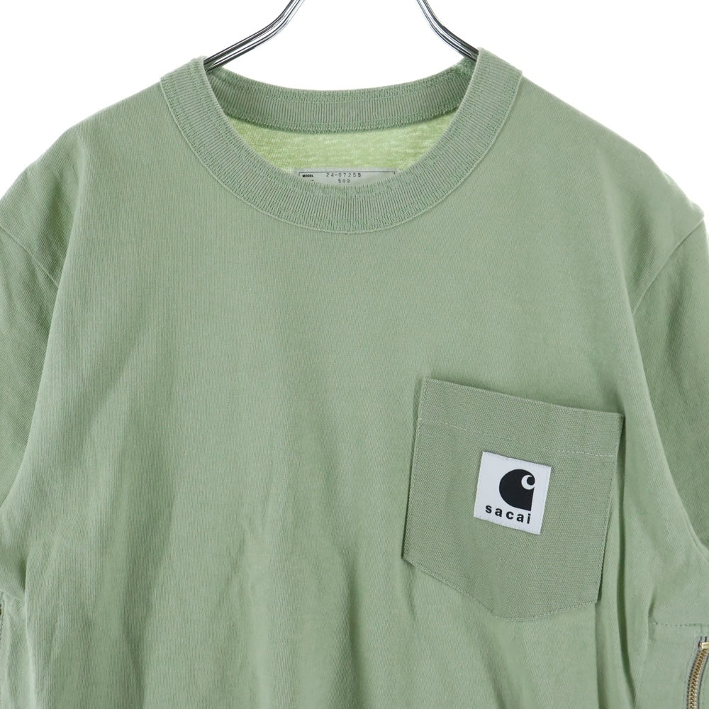 Sacai(サカイ) 24SS ×CARHARTT カーハート 胸ロゴデザイン クルーネック カットソー 半袖Tシャツ グリーン 24-0725S