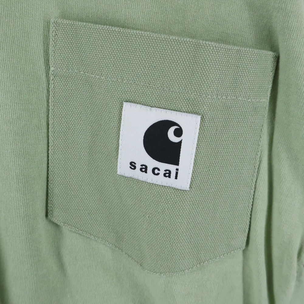 Sacai(サカイ) 24SS ×CARHARTT カーハート 胸ロゴデザイン クルーネック カットソー 半袖Tシャツ グリーン 24-0725S