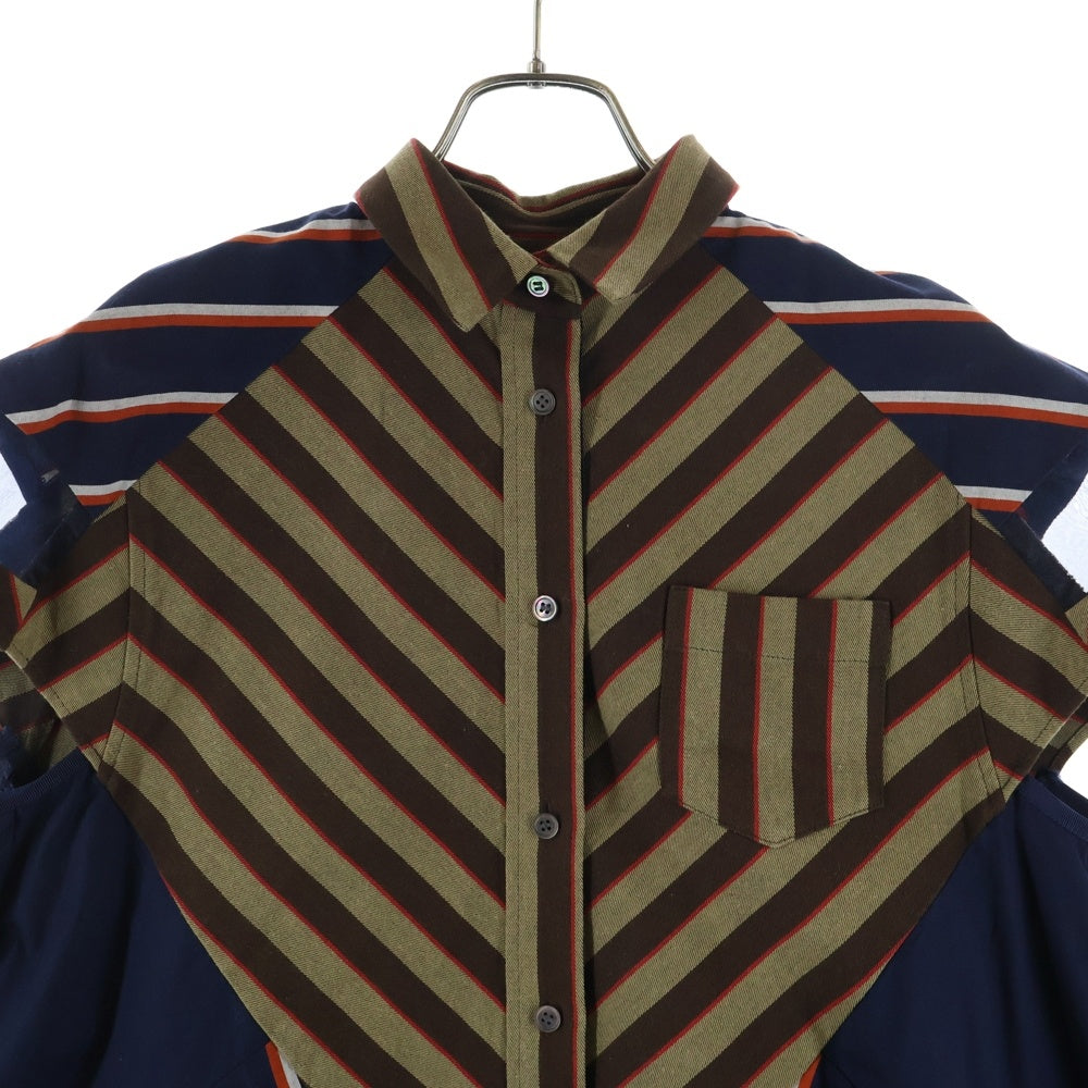 Sacai(サカイ) 18SS クレイジーパターン チェック柄 メッシュ切り替え 半袖ワンピース レディース ネイビー/ブラウン 18-04136