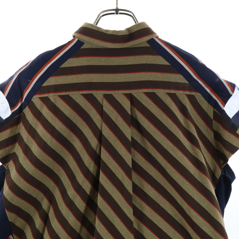 Sacai(サカイ) 18SS クレイジーパターン チェック柄 メッシュ切り替え 半袖ワンピース レディース ネイビー/ブラウン 18-04136