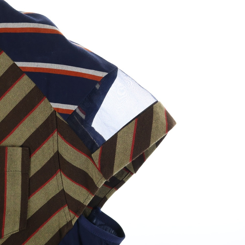 Sacai(サカイ) 18SS クレイジーパターン チェック柄 メッシュ切り替え 半袖ワンピース レディース ネイビー/ブラウン 18-04136