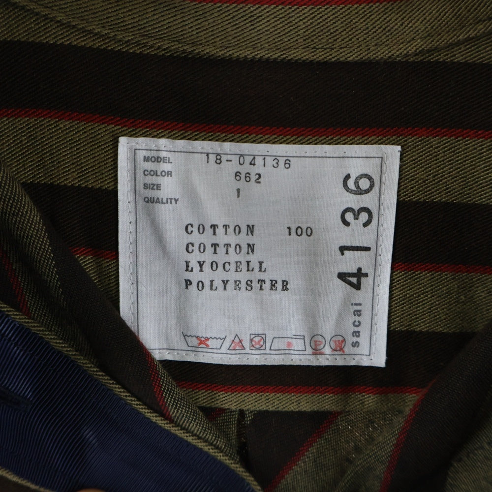 Sacai(サカイ) 18SS クレイジーパターン チェック柄 メッシュ切り替え 半袖ワンピース レディース ネイビー/ブラウン 18-04136