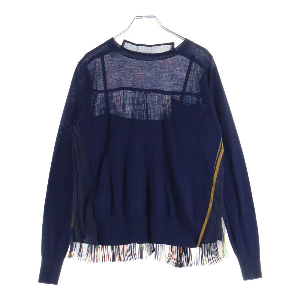 Sacai(サカイ) 17AW レース切り替え フローラル柄 ニット セーター レディース ネイビー 17-03363