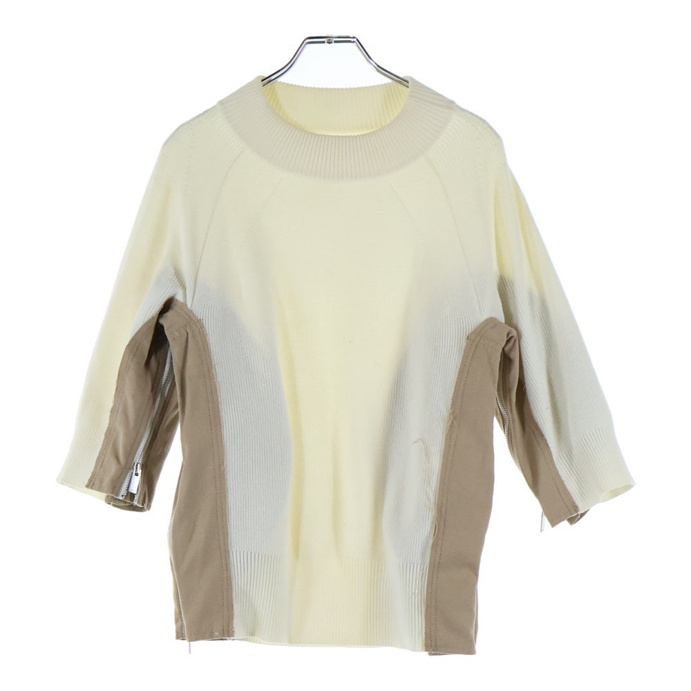 Sacai(サカイ) 18SS 変形ドッキング サイドジップ モックネック 七分袖 ニット セーター レディース ホワイト 18-03642