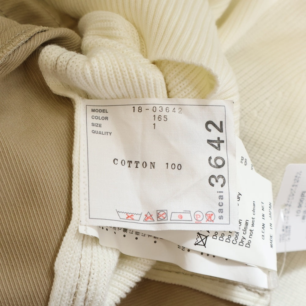 Sacai(サカイ) 18SS 変形ドッキング サイドジップ モックネック 七分袖 ニット セーター レディース ホワイト 18-03642