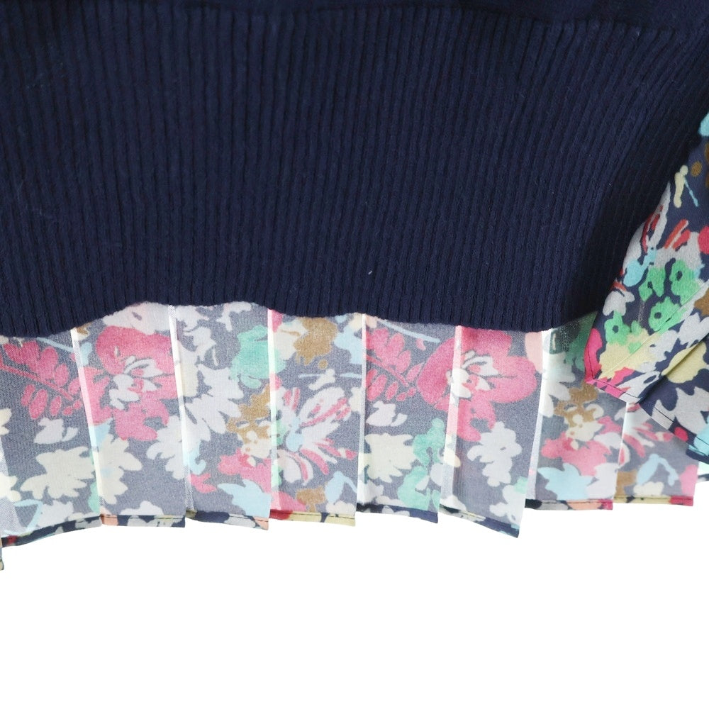 Sacai(サカイ) 18SS フローラル柄デザイン レース切り替え クルーネック 半袖ニット セーター レディース ネイビー 18-03825