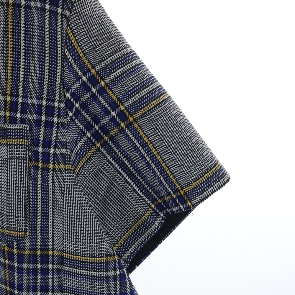 Sacai(サカイ) 総柄レース切り替え ショルダージップ 胸ポケット クルーネック チェック柄 半袖カットソー レディース グレー 18-04160