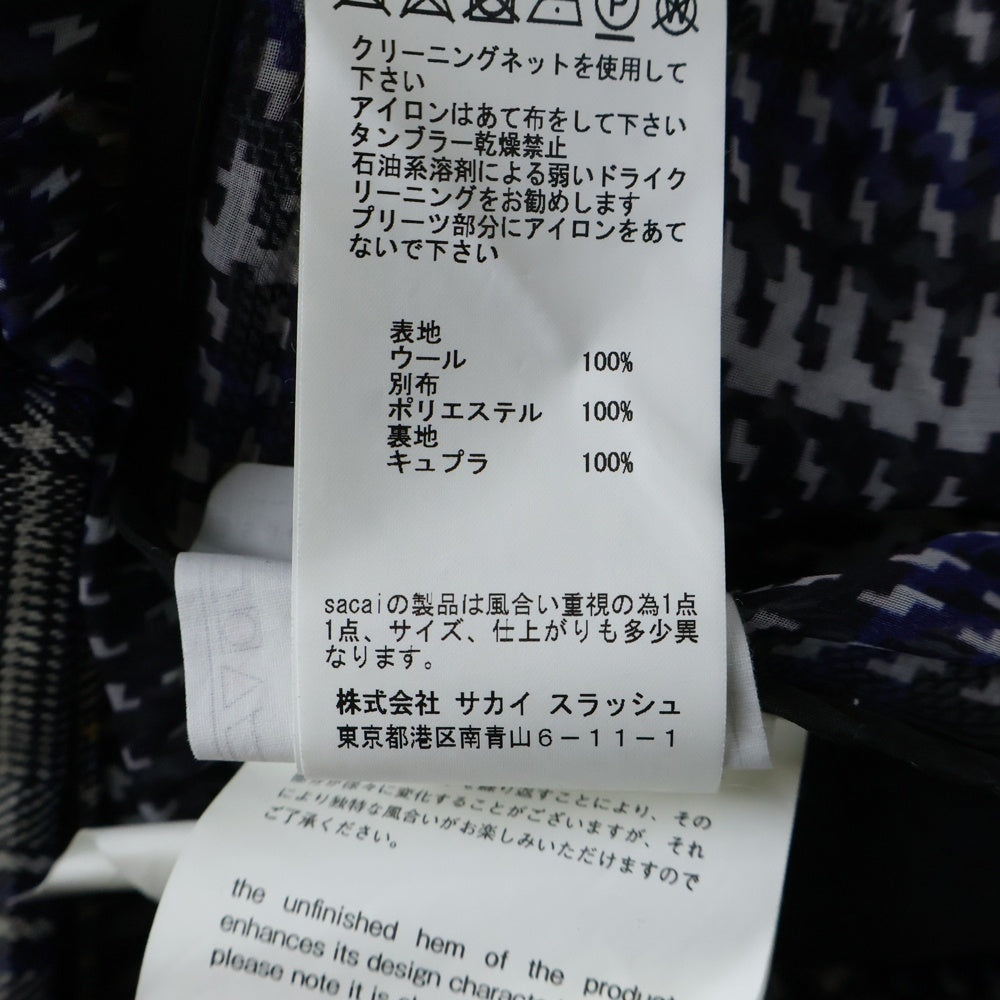 Sacai(サカイ) 総柄レース切り替え ショルダージップ 胸ポケット クルーネック チェック柄 半袖カットソー レディース グレー 18-04160