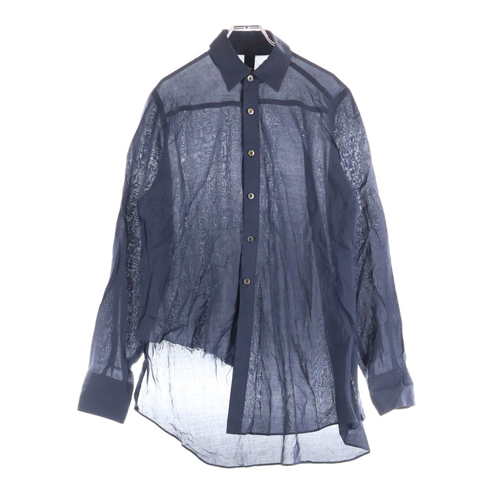 Ground Y(グラウンドワイ) SAMPLE アシンメトリーカットオフ加工 長袖シャツ ネイビー GD- B01-205