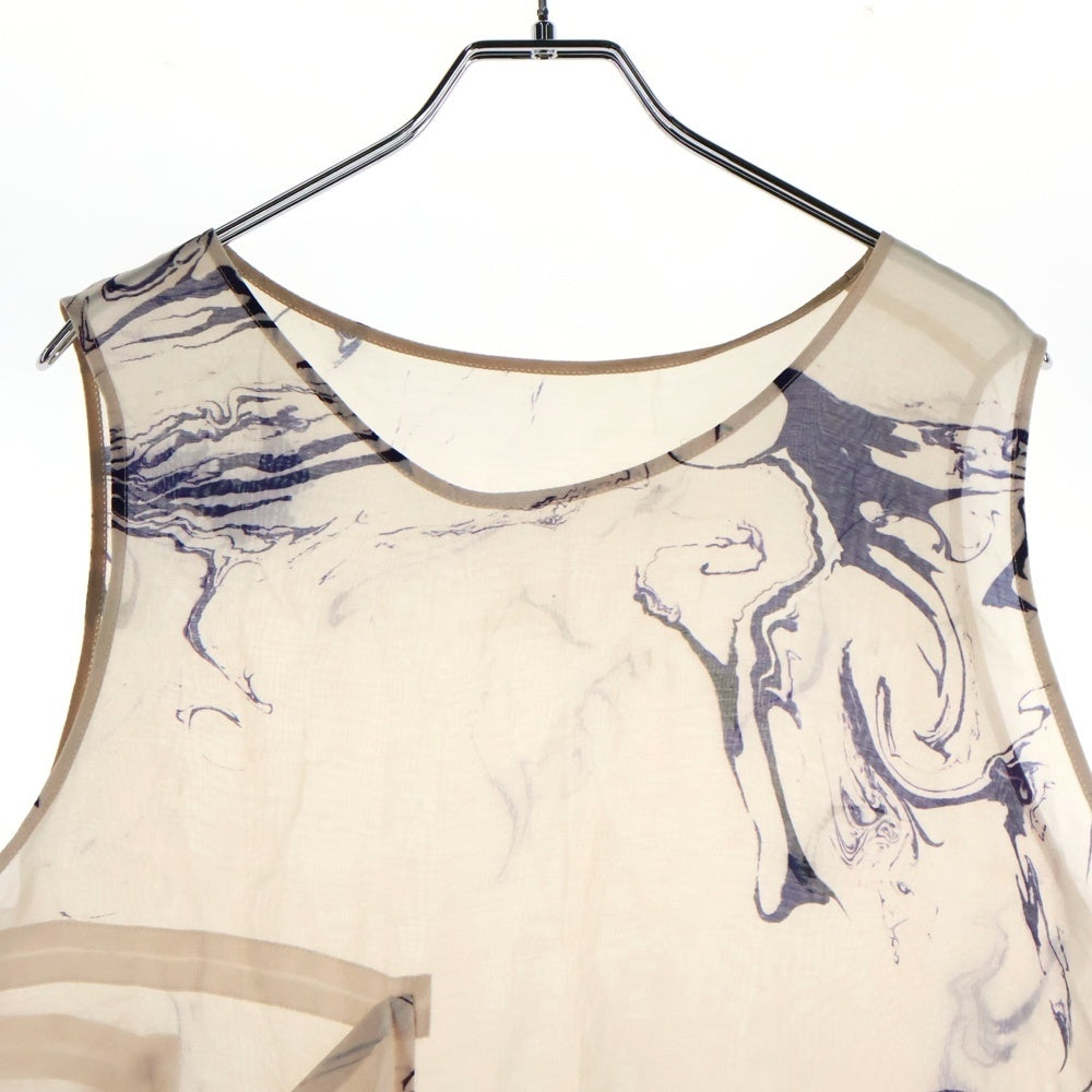 Y's(ワイズ) マーブル総柄 ノースリーブロングカットソー トップス レディース アイボリー YN-B09-212