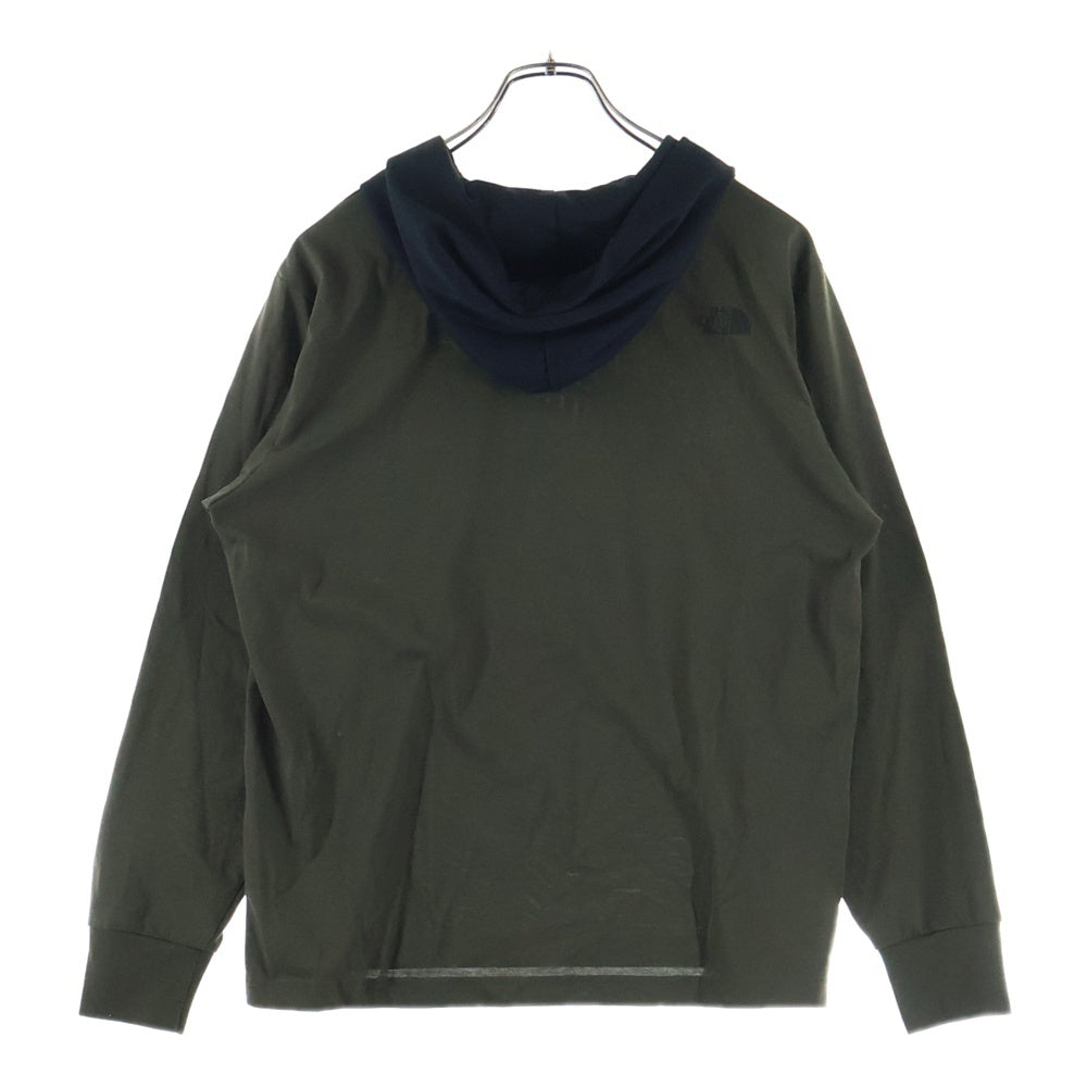 THE NORTH FACE(ザノースフェイス) BIG LOGO HOOTEE フーティー 胸ロゴデザイン フーデッド 長袖Tシャツ カーキ NT82385