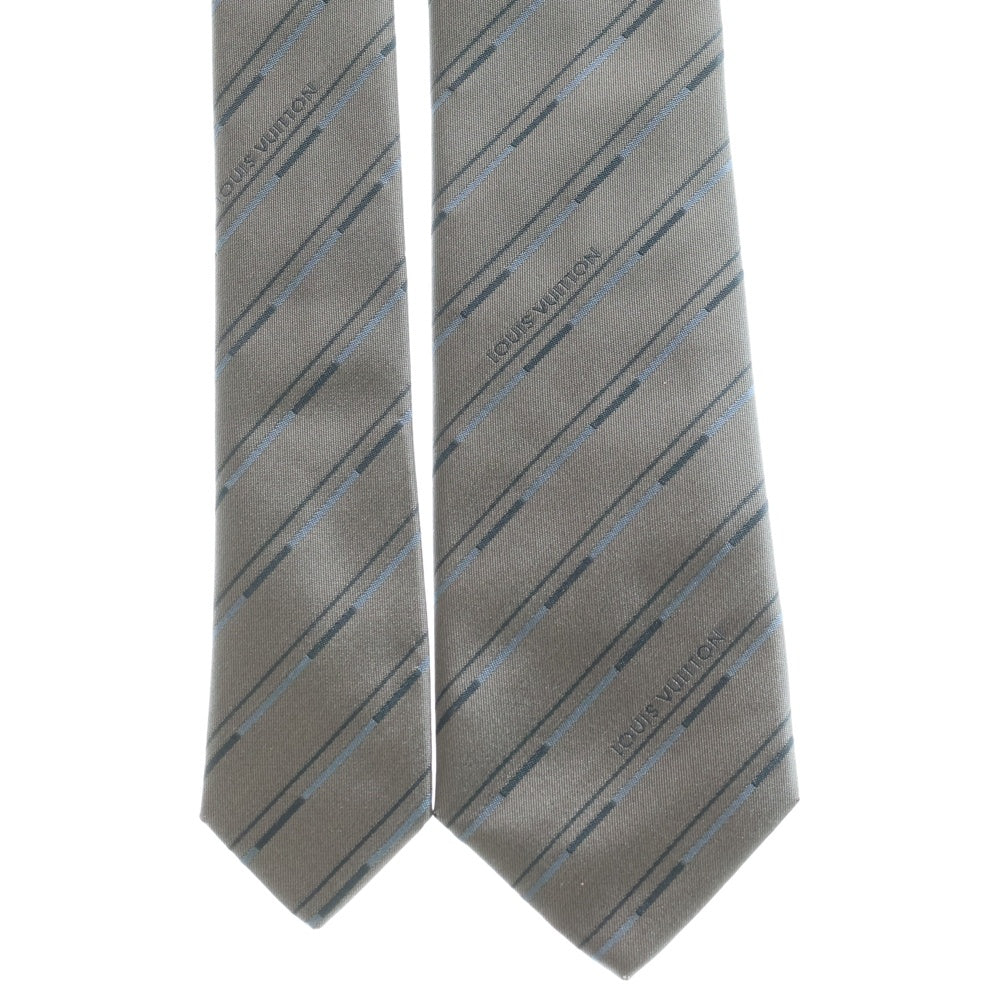 LOUIS VUITTON(ルイヴィトン) ストライプ柄 ロゴデザイン シルク ネクタイ グレー
