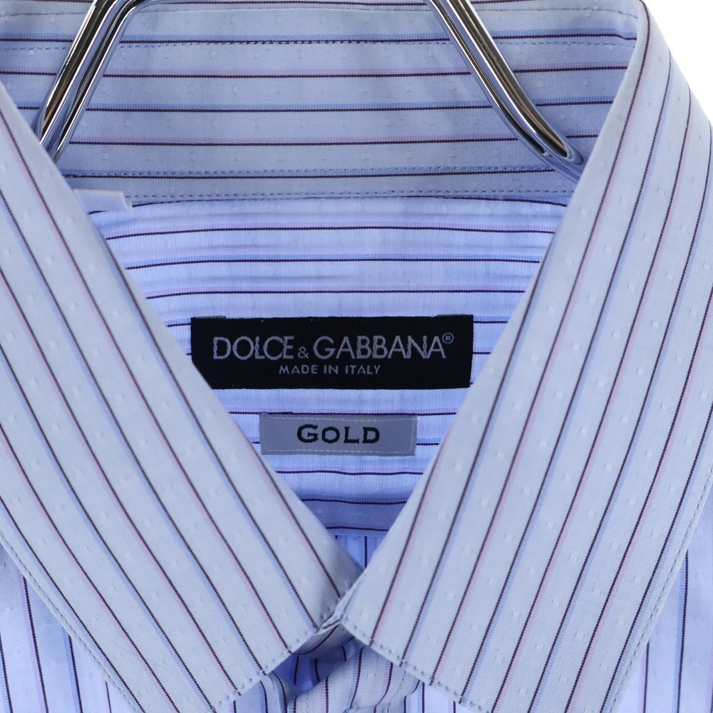 DOLCE & GABBANA(ドルチェアンドガッバーナ) GOLDライン ストライプ柄 長袖ドレスシャツ ブルー G5BN6T FR5SJ