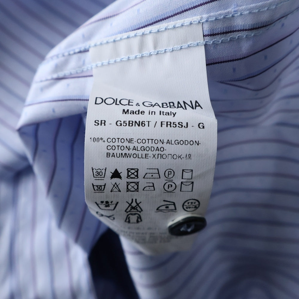 DOLCE & GABBANA(ドルチェアンドガッバーナ) GOLDライン ストライプ柄 長袖ドレスシャツ ブルー G5BN6T FR5SJ