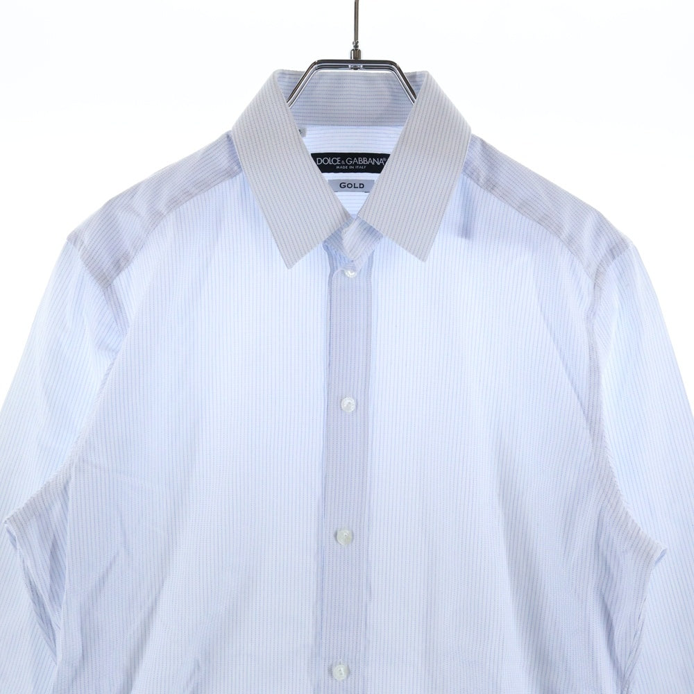 DOLCE & GABBANA(ドルチェアンドガッバーナ) GOLDライン ストライプ柄 長袖ドレスシャツ ブルー G5CX5T FR5XN