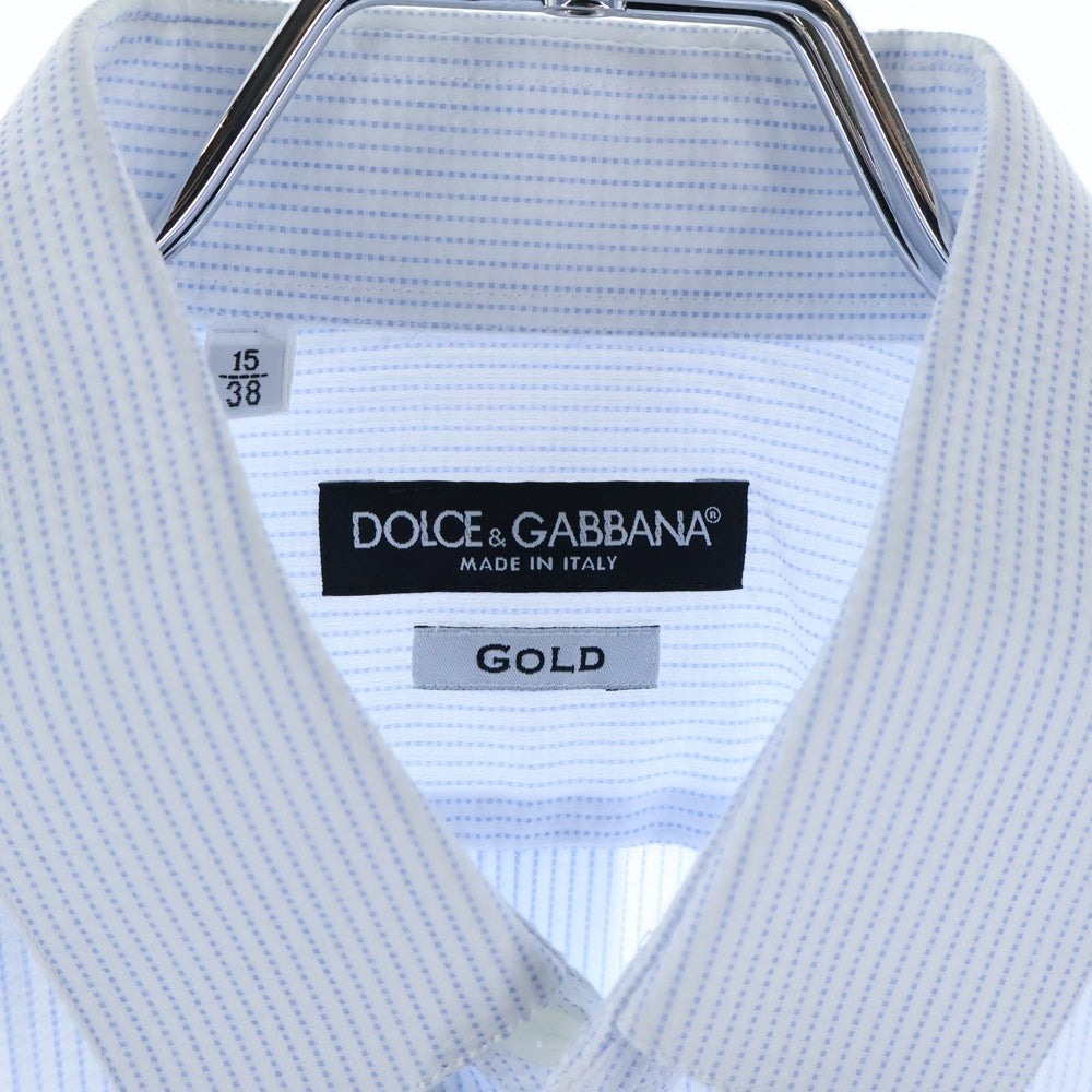 DOLCE & GABBANA(ドルチェアンドガッバーナ) GOLDライン ストライプ柄 長袖ドレスシャツ ブルー G5CX5T FR5XN