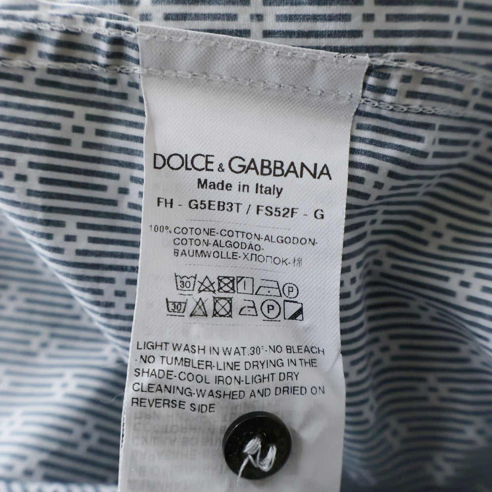 DOLCE & GABBANA(ドルチェアンドガッバーナ) GOLDライン 総柄 長袖ボタンダウンシャツ ホワイト/ブラック G5EB3T FS52F