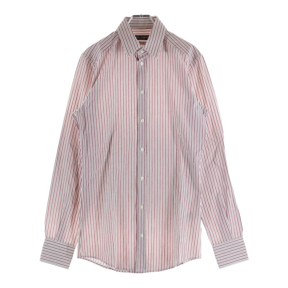 DOLCE & GABBANA(ドルチェアンドガッバーナ) GOLDライン ストライプ柄 長袖ドレスシャツ レッド/ホワイト G5EJ0T FB5MV