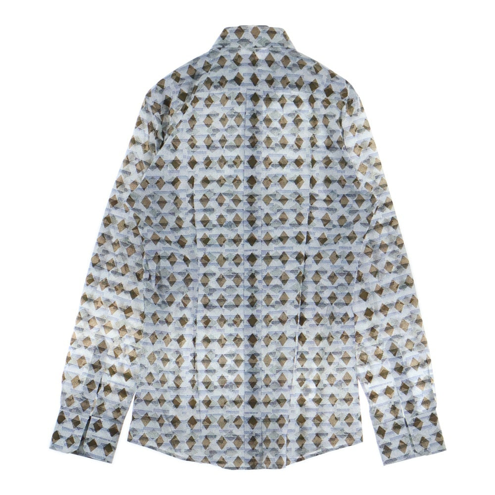 DOLCE & GABBANA(ドルチェアンドガッバーナ) GOLDライン 総柄 長袖ドレスシャツ ブルー/ホワイト/ブラウン G5DY4T FS5QV