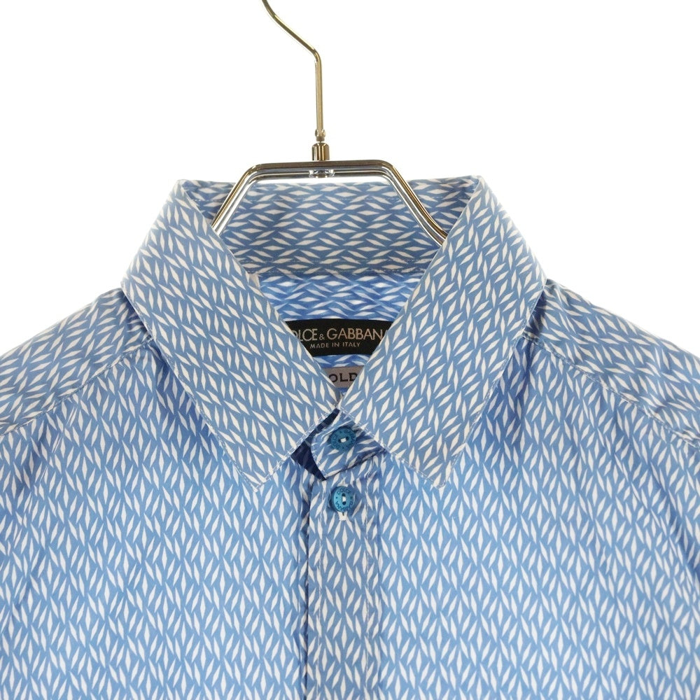 DOLCE & GABBANA(ドルチェアンドガッバーナ) GOLDライン 総柄 長袖ドレスシャツ ブルー/ホワイト G5CX5T FS50D