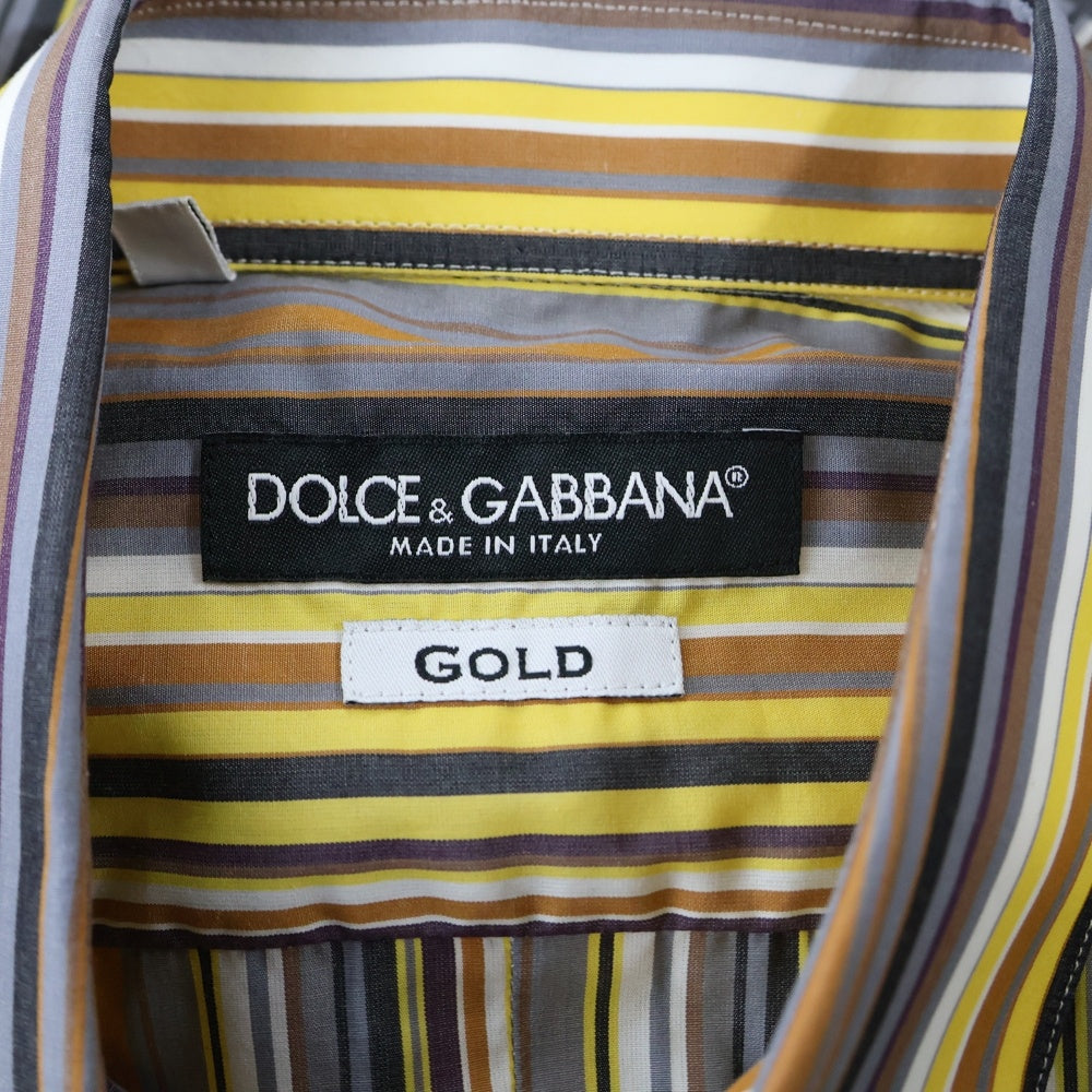 DOLCE & GABBANA(ドルチェアンドガッバーナ) GOLDライン ストライプ柄 長袖ドレスシャツ マルチカラーG5DY4T FR5VM