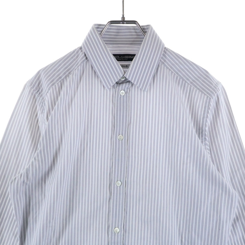 DOLCE & GABBANA(ドルチェアンドガッバーナ) GOLDライン ストライプ柄 長袖ドレスシャツ グレー/ホワイト