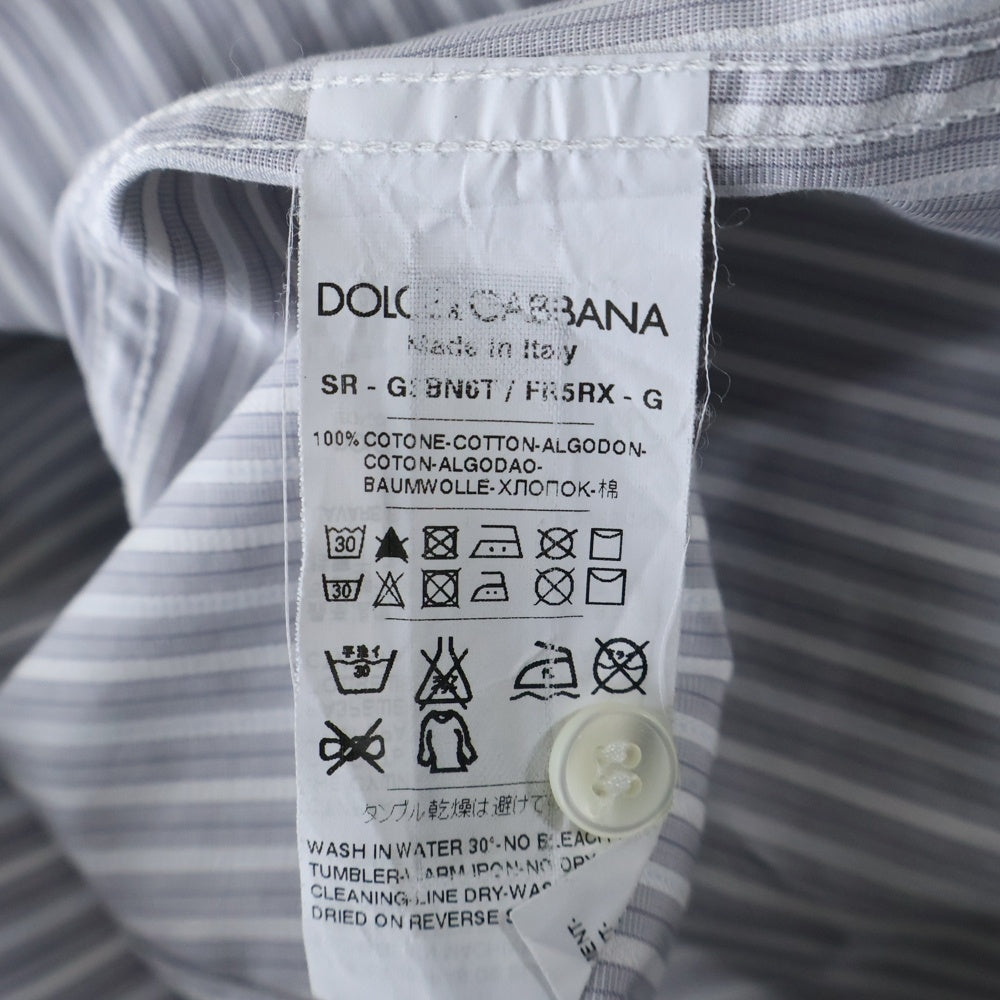 DOLCE & GABBANA(ドルチェアンドガッバーナ) GOLDライン ストライプ柄 長袖ドレスシャツ グレー/ホワイト