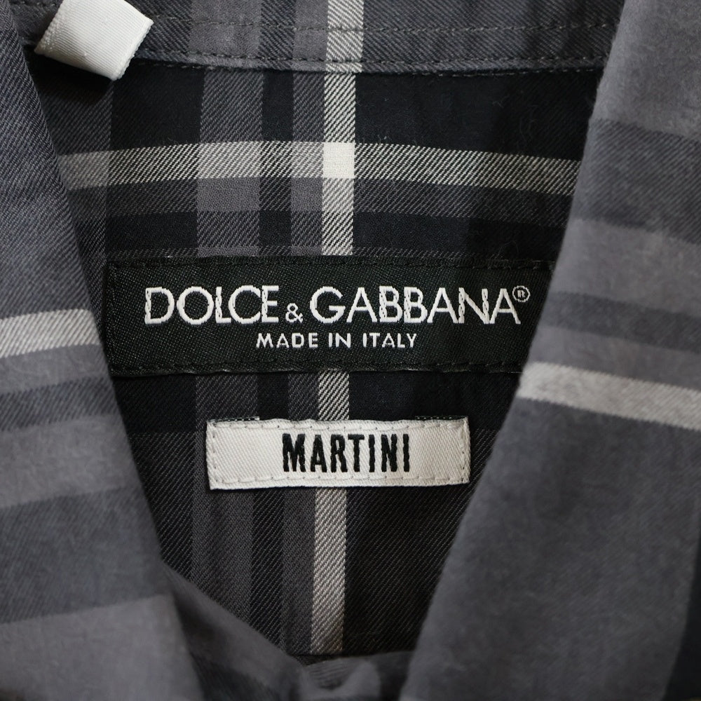 DOLCE & GABBANA(ドルチェアンドガッバーナ) MARTINI 襟ハート刺繍 チェック柄 長袖ドレスシャツ ブラック/グレー G5FK0Z FQ5L2