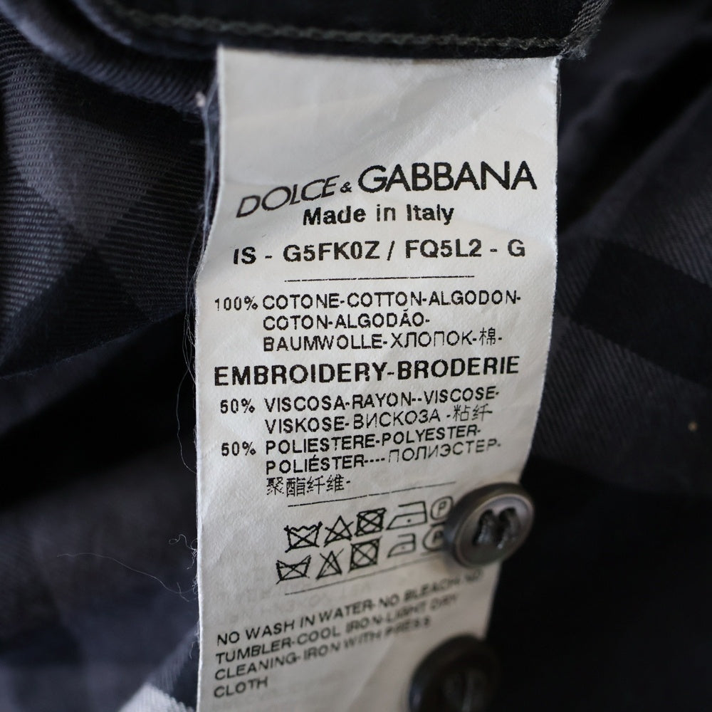 DOLCE & GABBANA(ドルチェアンドガッバーナ) MARTINI 襟ハート刺繍 チェック柄 長袖ドレスシャツ ブラック/グレー G5FK0Z FQ5L2