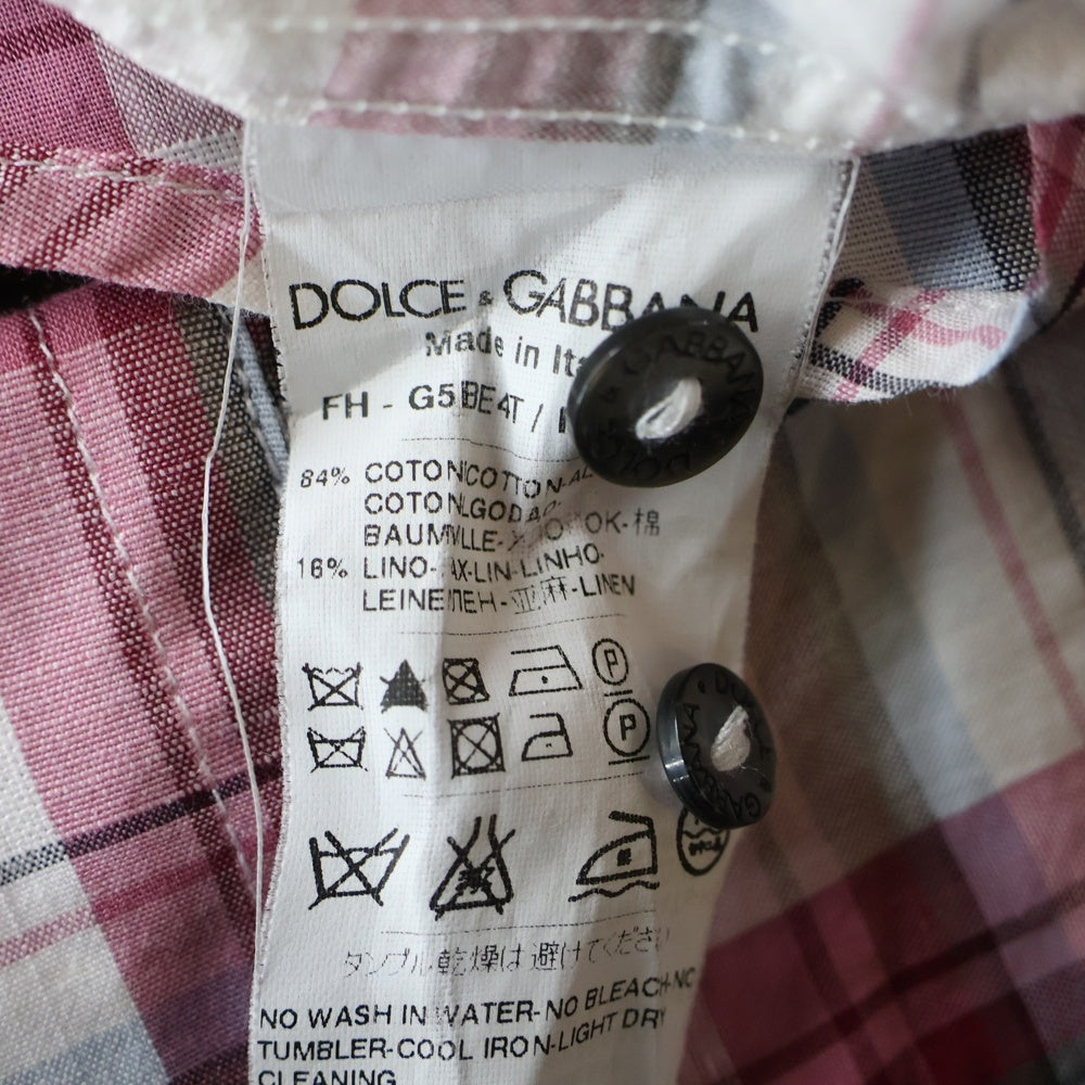 DOLCE & GABBANA(ドルチェアンドガッバーナ) GOLDライン チェック柄 長袖ボタンシャツ ピンク/ホワイト G5BE4T FQ5JG