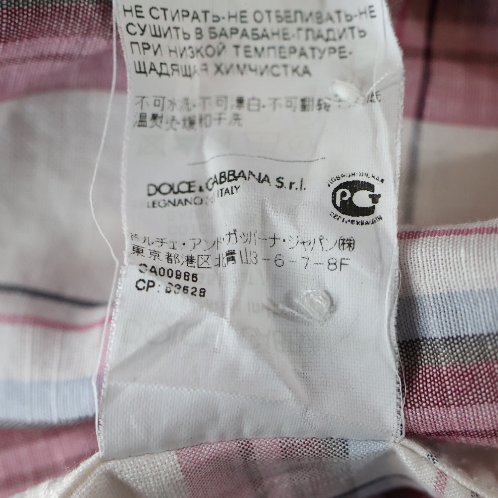 DOLCE & GABBANA(ドルチェアンドガッバーナ) GOLDライン チェック柄 長袖ボタンシャツ ピンク/ホワイト G5BE4T FQ5JG