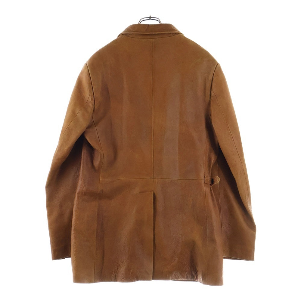 DOLCE & GABBANA(ドルチェアンドガッバーナ) フロントマルチポケット 3B レザー ロングコート ブラウン LJ19 ULBQ