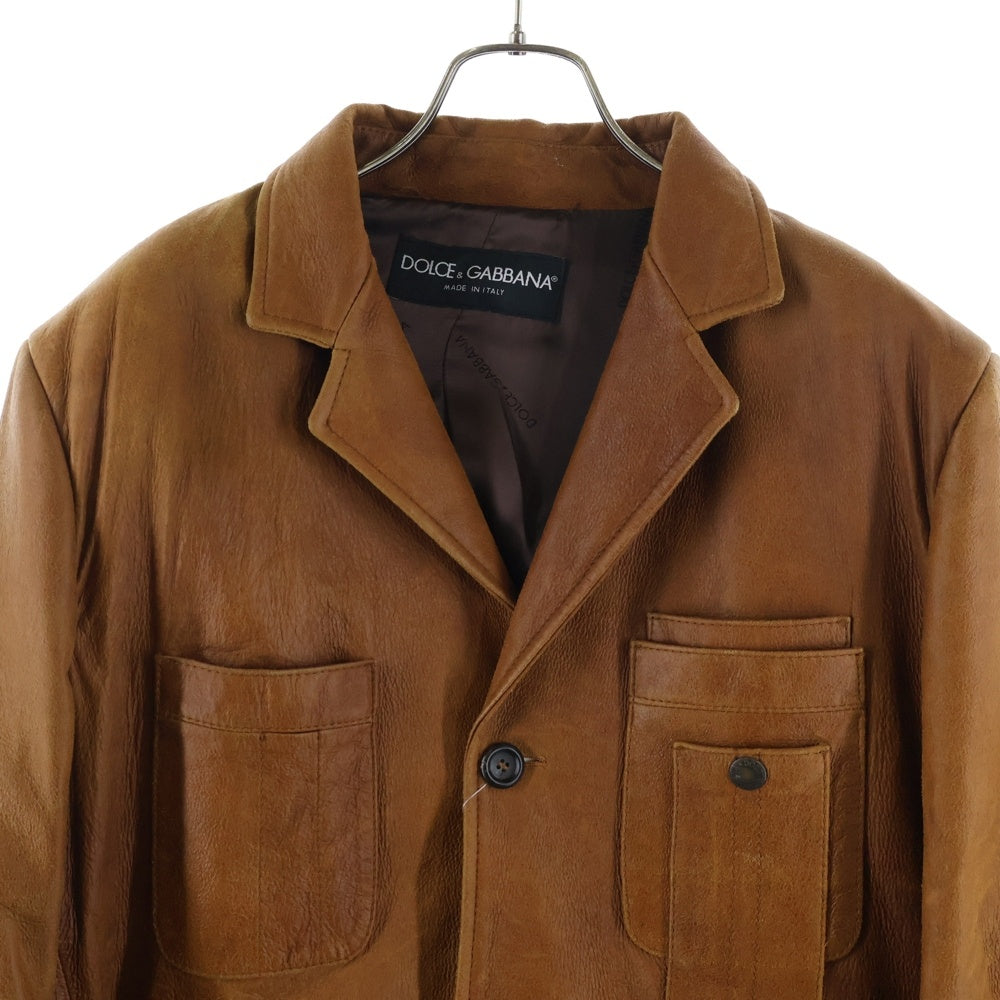 DOLCE & GABBANA(ドルチェアンドガッバーナ) フロントマルチポケット 3B レザー ロングコート ブラウン LJ19 ULBQ