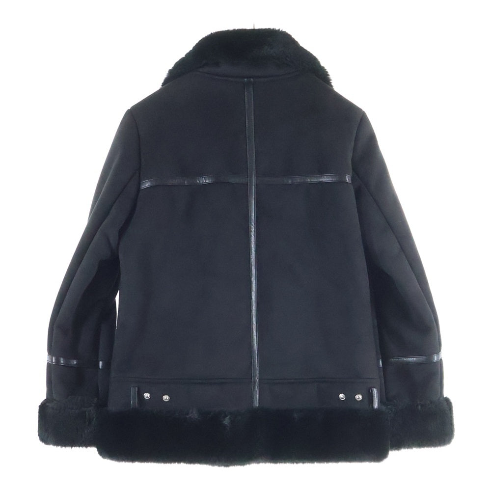 LAUREN RALPH LAUREN(ローレンラルフローレン) ファー切り替え 八の字ポケット ジップアップ フェイクレザージャケット レディース ブラック