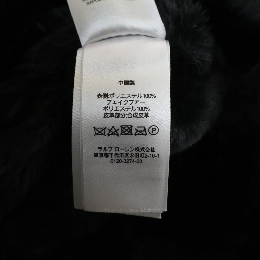 LAUREN RALPH LAUREN(ローレンラルフローレン) ファー切り替え 八の字ポケット ジップアップ フェイクレザージャケット レディース ブラック