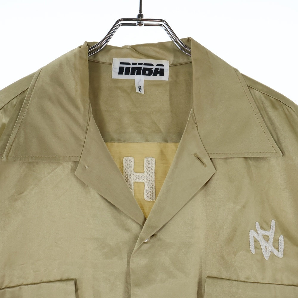 A BATHING APE(アベイシングエイプ) 10AW ×NEIGHBORHOOD ネイバーフッド バック刺繍 半袖オープンカラー ボーリングシャツ ゴールド