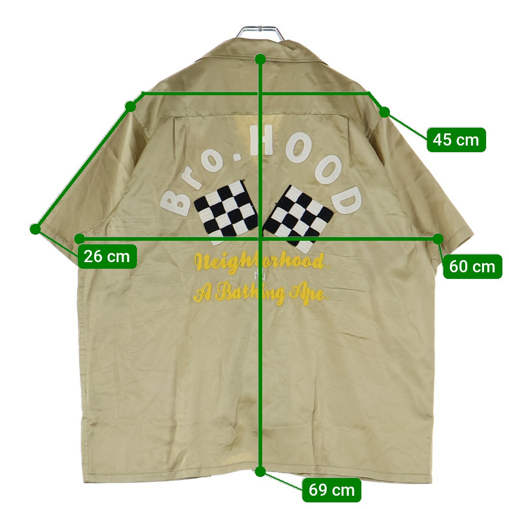 A BATHING APE(アベイシングエイプ) 10AW ×NEIGHBORHOOD ネイバーフッド バック刺繍 半袖オープンカラー ボーリングシャツ ゴールド