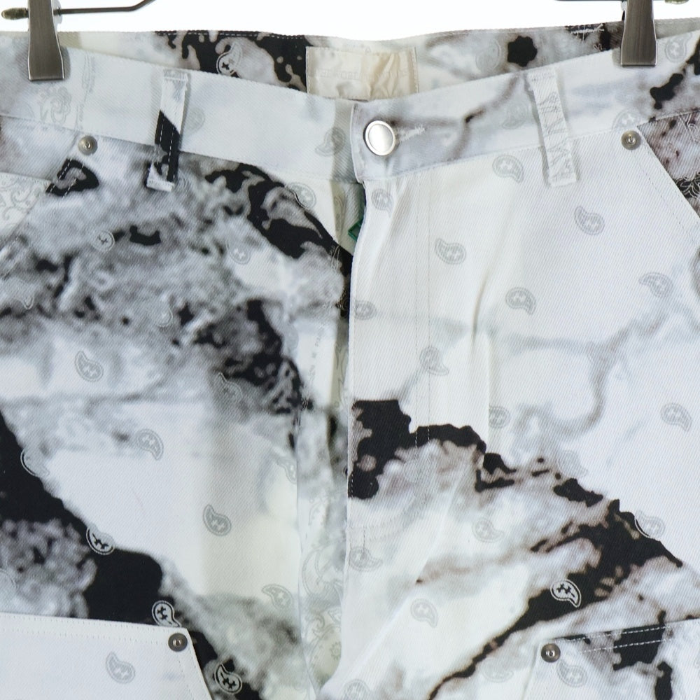 THE WORLD IS YOURS(ザ ワールド イズ ユアーズ) PAISLEY PANTS ペイズリー総柄 ダブルニーワークパンツ カーペンターパンツ ホワイト/ブラック/グレー 3AW21-CL-WPPA-MA