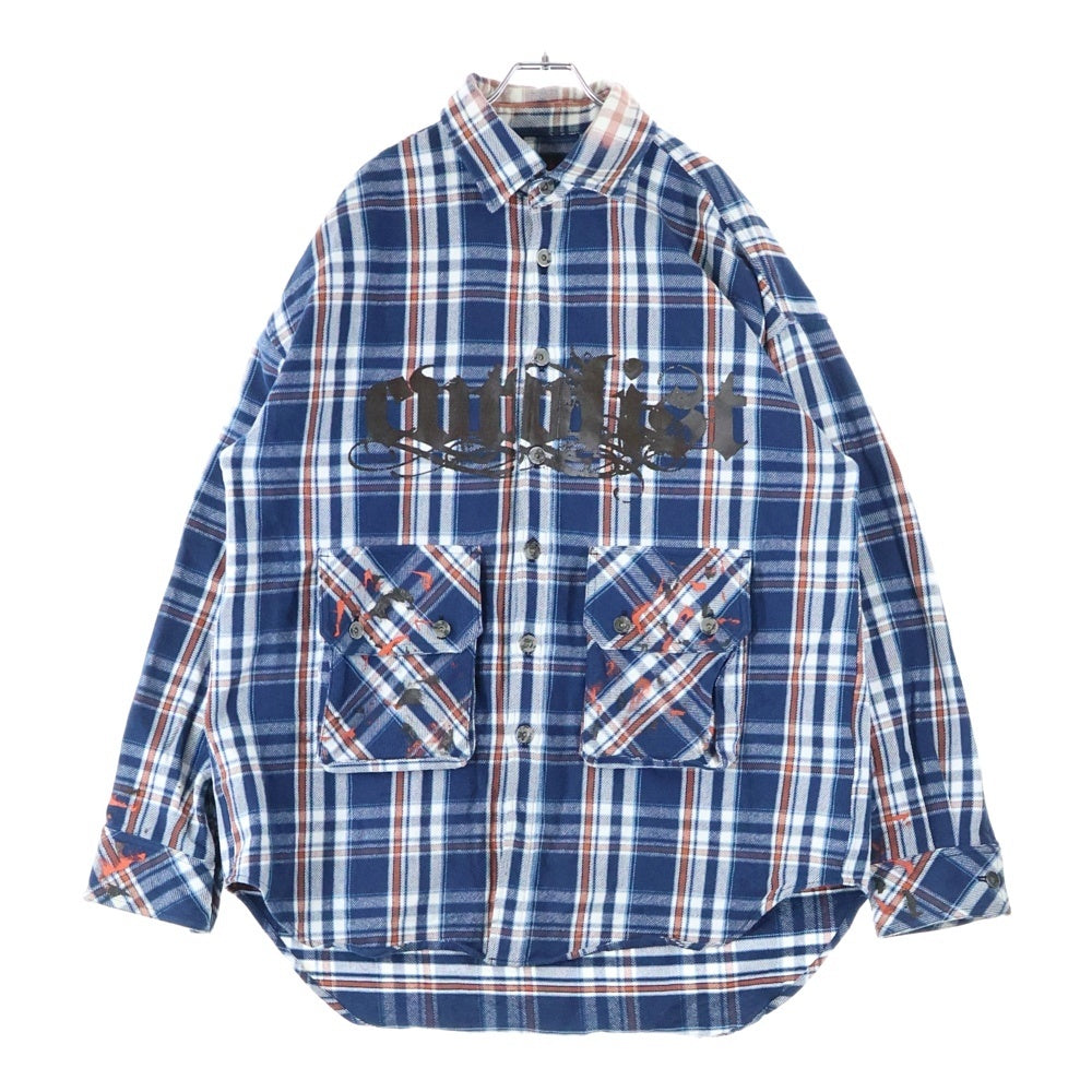 cvtvlist(カタリスト) チェック柄 両面プリント ダブルフラップポケット オーバー長袖シャツ ブルー/オレンジ 2101100201
