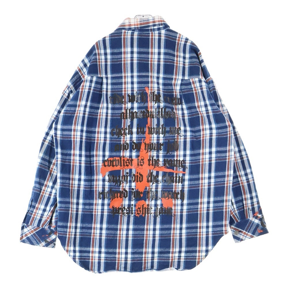 cvtvlist(カタリスト) チェック柄 両面プリント ダブルフラップポケット オーバー長袖シャツ ブルー/オレンジ 2101100201