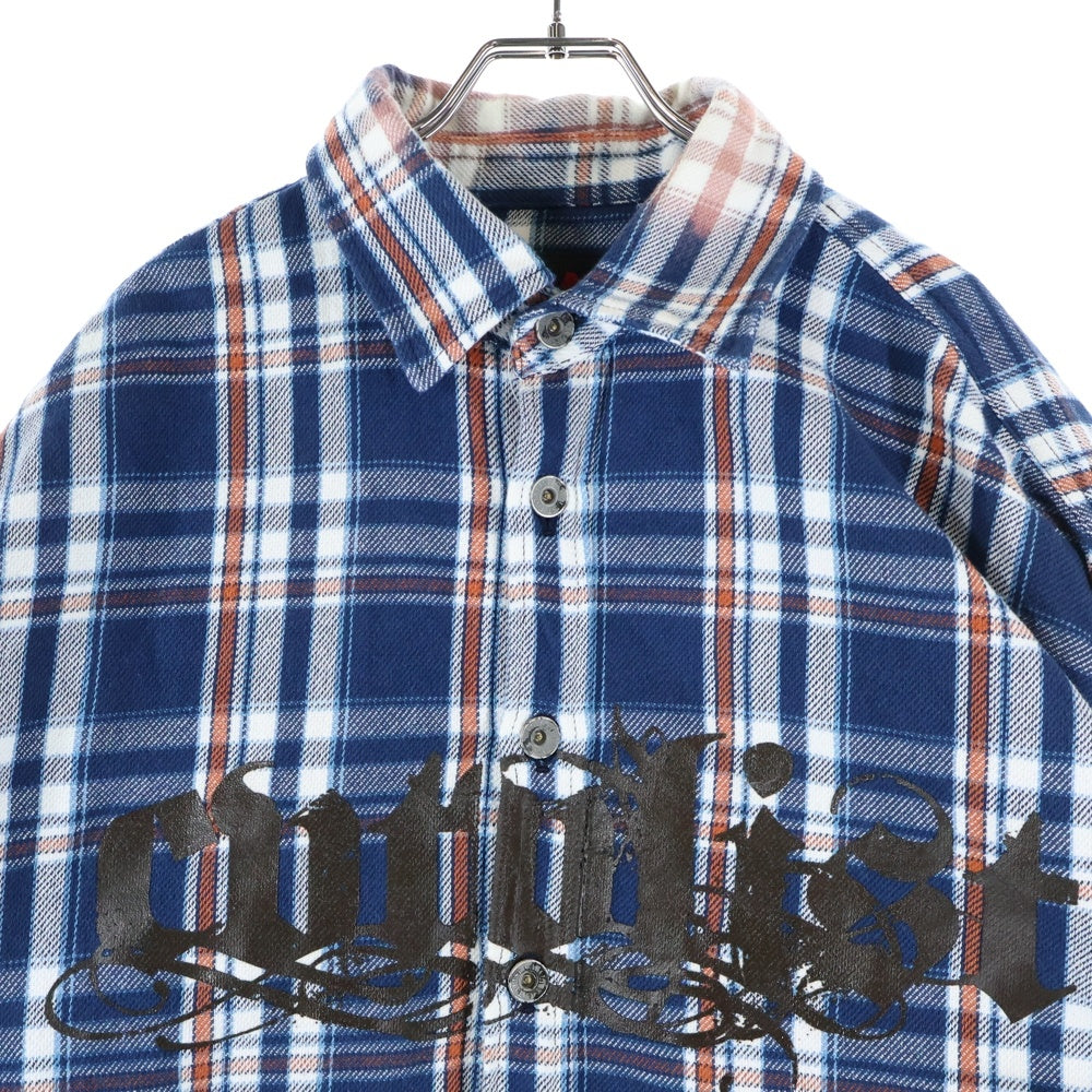 cvtvlist(カタリスト) チェック柄 両面プリント ダブルフラップポケット オーバー長袖シャツ ブルー/オレンジ 2101100201