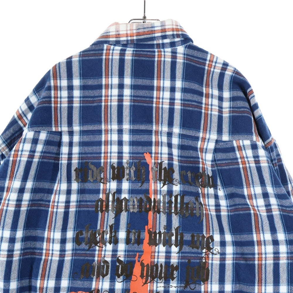 cvtvlist(カタリスト) チェック柄 両面プリント ダブルフラップポケット オーバー長袖シャツ ブルー/オレンジ 2101100201