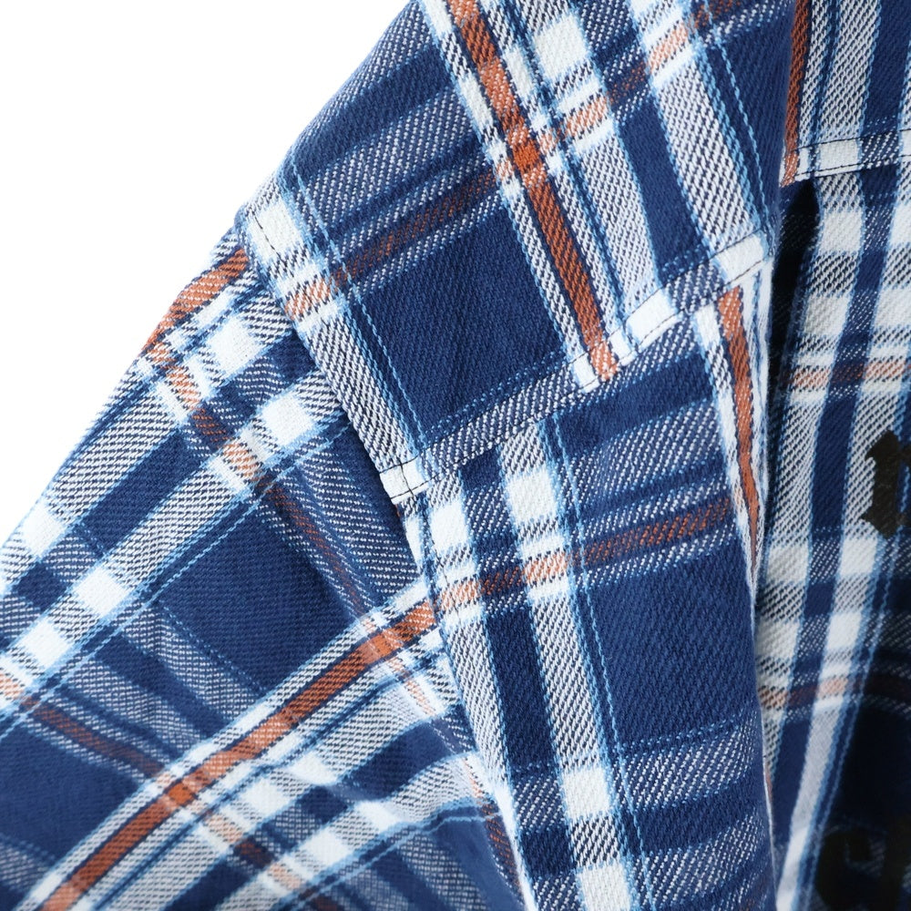 cvtvlist(カタリスト) チェック柄 両面プリント ダブルフラップポケット オーバー長袖シャツ ブルー/オレンジ 2101100201