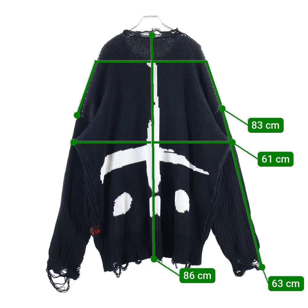 cvtvlist(カタリスト) ダメージ加工 バックモチーフ コットンニット セーター ブラック 2201010202