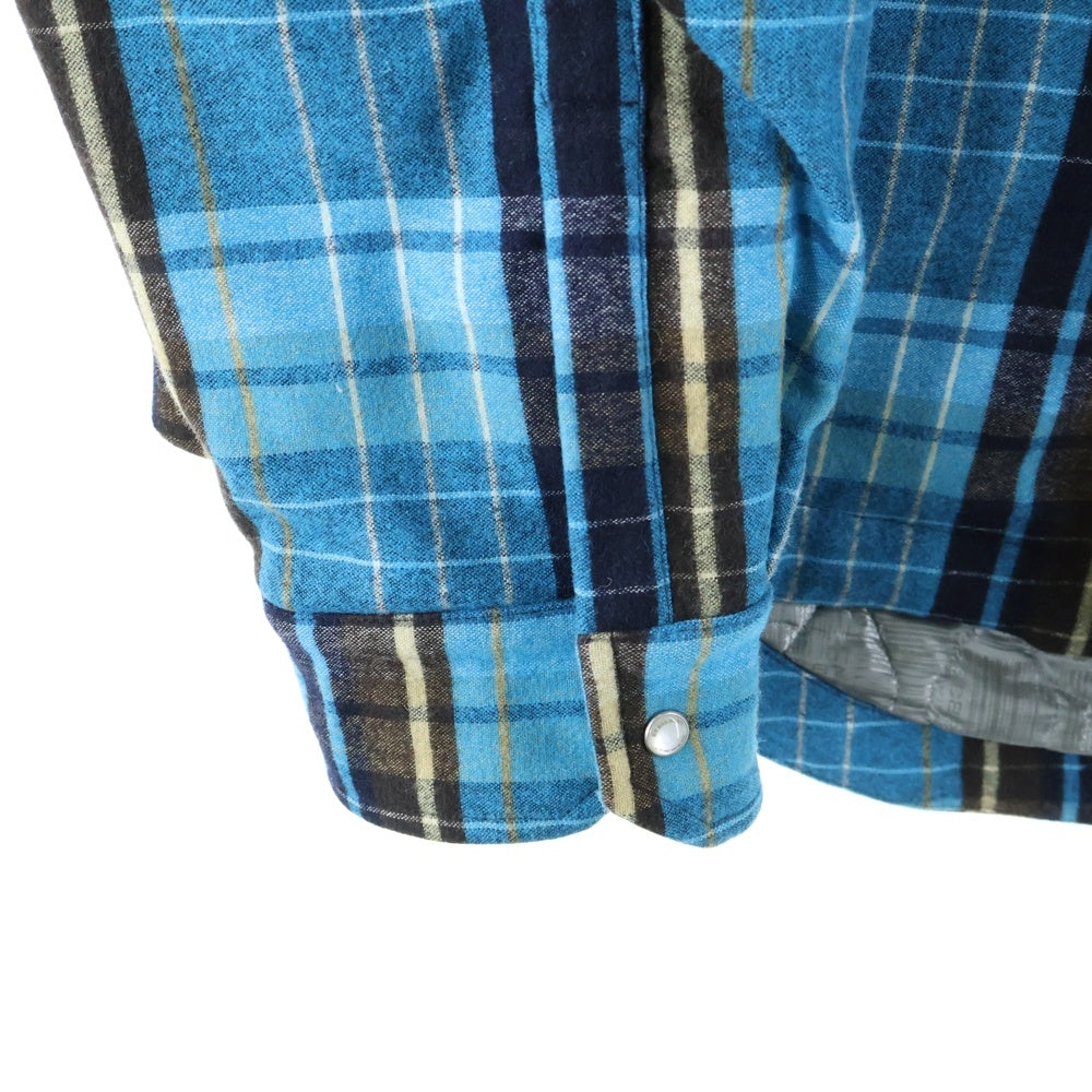 VTMNTS(ブイティーエムエヌティーエス) 22SS CHECK SHIRTS DOWN JACKET 両面プリント チェック柄 シャツダウンジャケット ブルー VL12SH200N