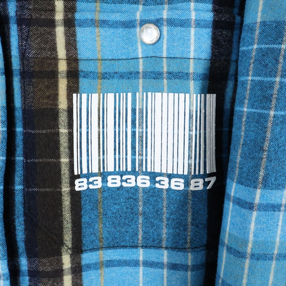 VTMNTS(ブイティーエムエヌティーエス) 22SS CHECK SHIRTS DOWN JACKET 両面プリント チェック柄 シャツダウンジャケット ブルー VL12SH200N
