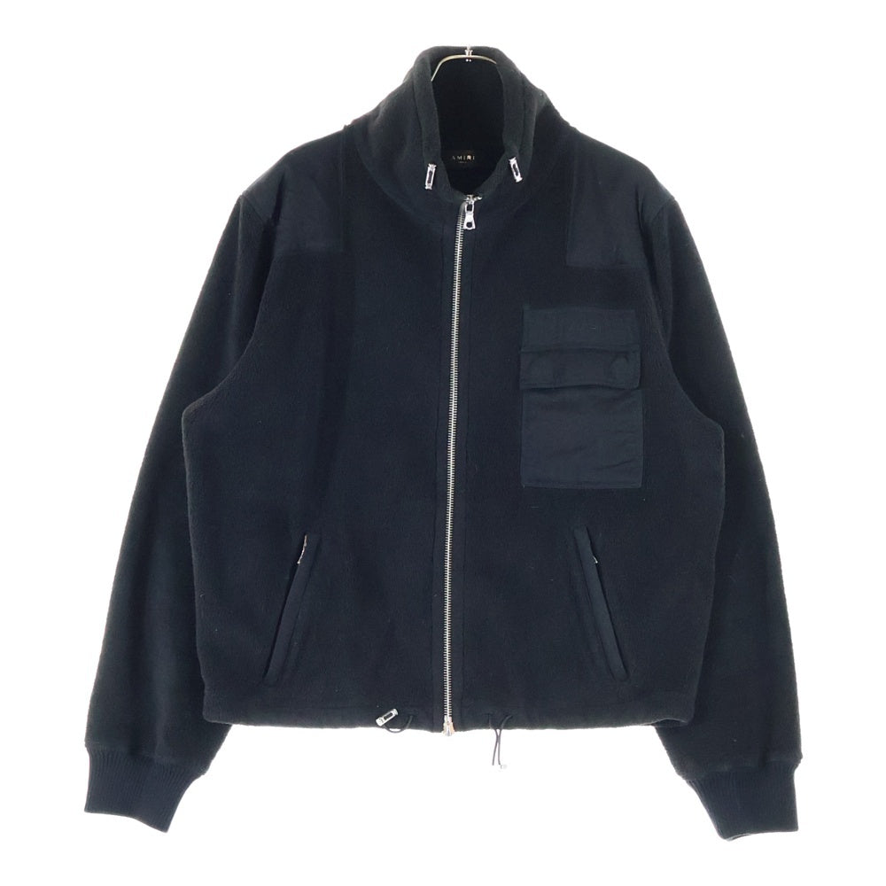 AMIRI(アミリ) FLEECE JACKET ロゴ刺繍 パーツ切替 ジップアップ フリースジャケット ブラック