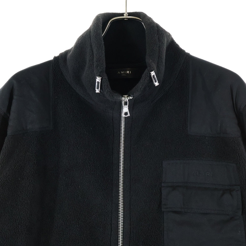AMIRI(アミリ) FLEECE JACKET ロゴ刺繍 パーツ切替 ジップアップ フリースジャケット ブラック
