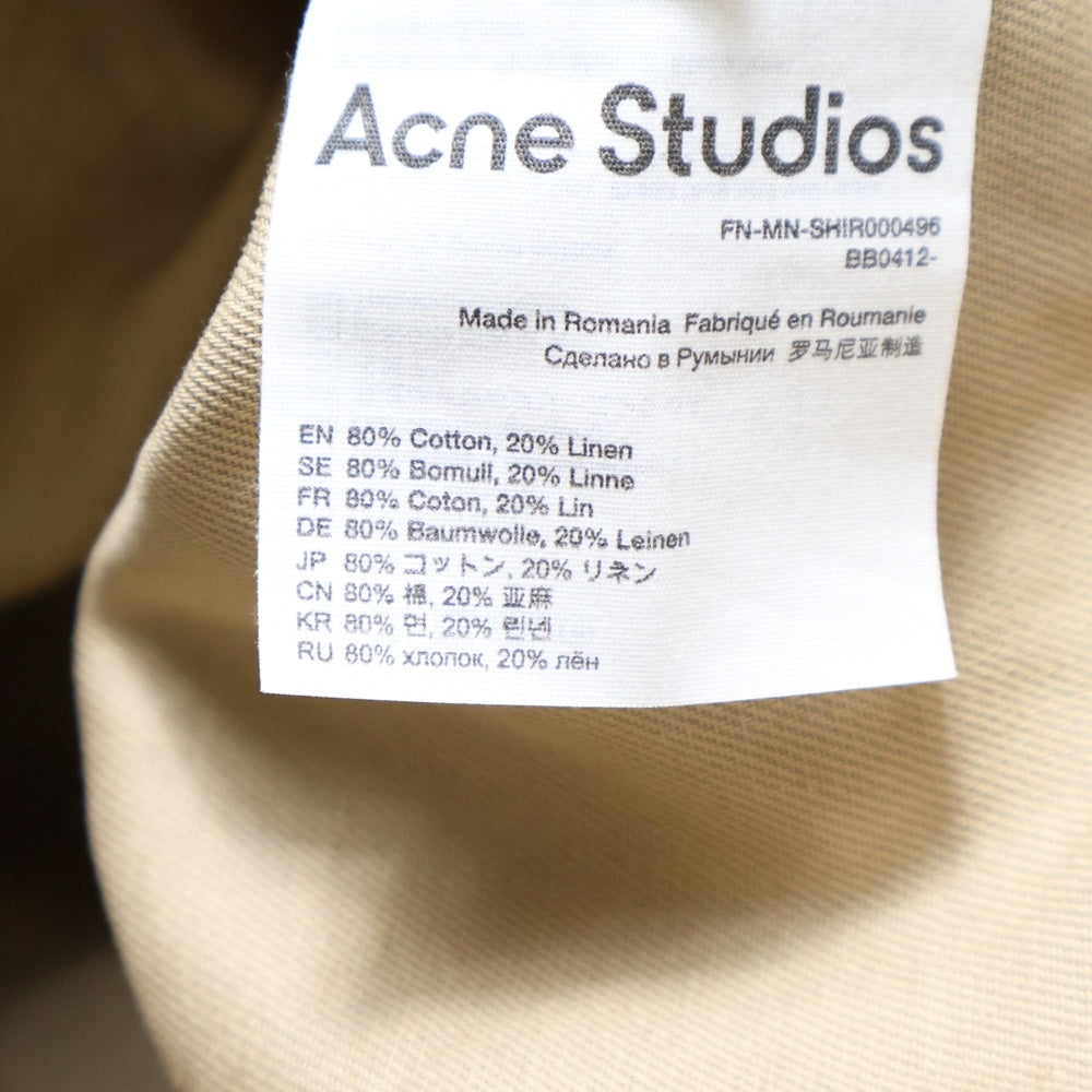 Acne Studios(アクネ ストゥディオズ) ロゴ刺繍 コットンリネン 長袖シャツ ブラウン FN-MN-SHIR000496