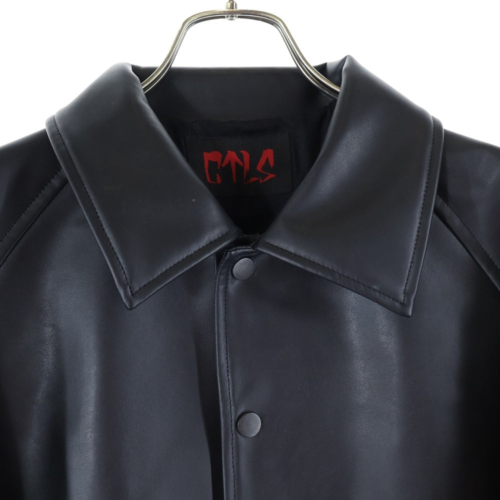 cvtvlist(カタリスト) バックモチーフ刺繍 フェイクレザー オーバーサイズ コーチジャケット ブラック 2101110103